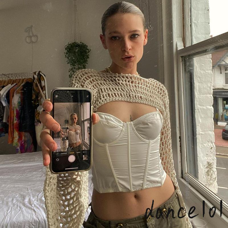 Áo Dệt Kim Khoét Rỗng Phong Cách Vintage Khiêu Vũ1O1-Y2K Cho Nữ