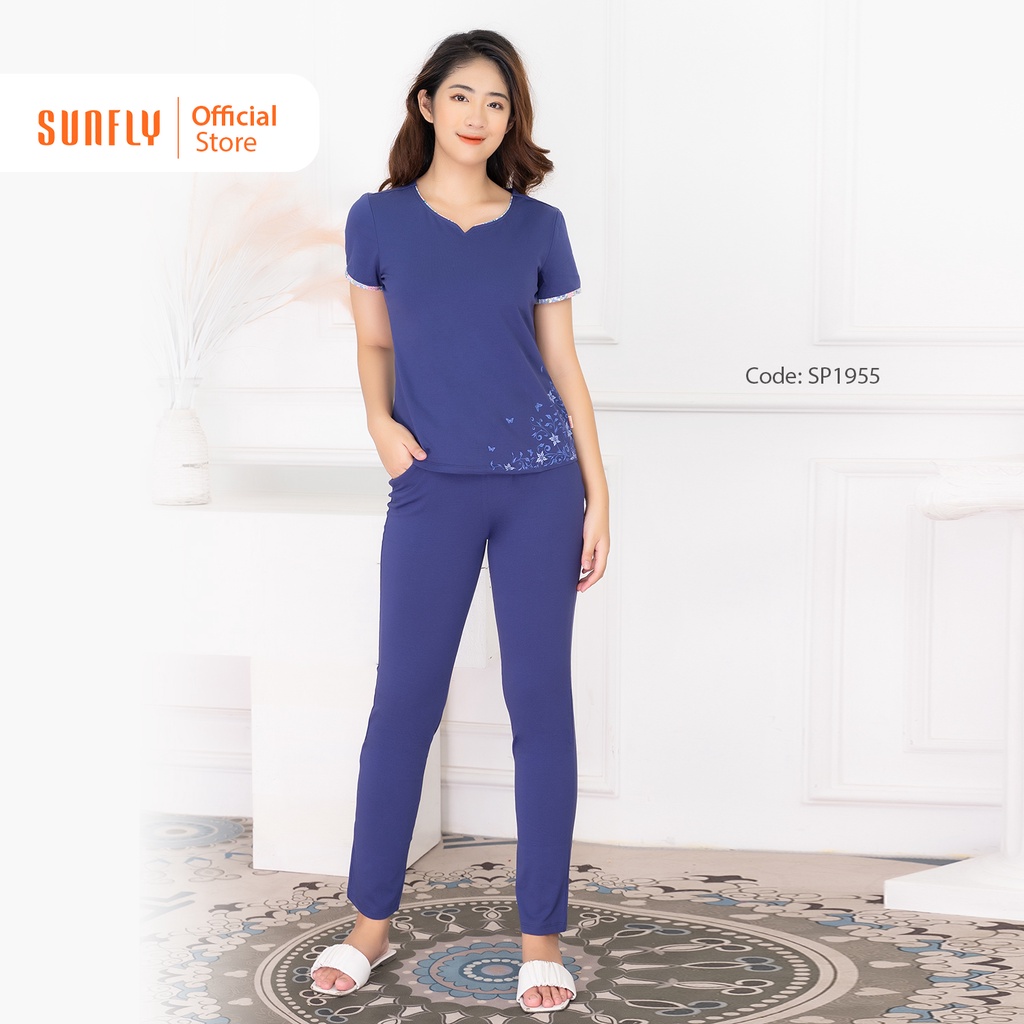 [Mã WABRMI99 giảm 12% đơn 99K]Bộ đồ mặc nhà nữ cotton SUNFLY áo cộc tay, quần dài SP1955