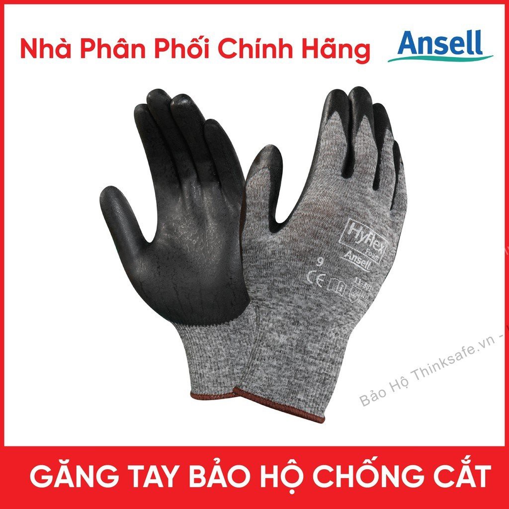 Găng tay đa dụng Hyflex Thinksafe, bao tay phủ Nitrile dầy, ôm khít tay, chống bám dầu mỡ, găng tay lao động tốt 11-801