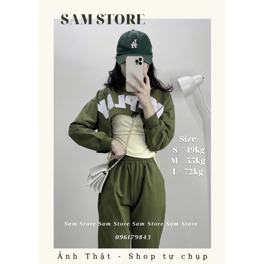 Set bộ thể thao nữ, Set 3 món xanh  Quảng Châu - chất nỉ da cá - SAM STORE HUBT