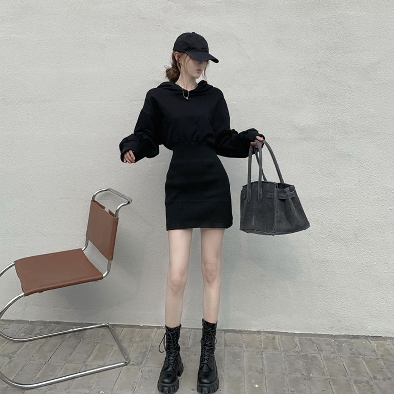 Áo Hoodie Thu Đông Phong Cách hepburn Mới 2023✨✨Đầm Tay Dài Nhấn Eo Thời Trang Thanh Lịch Dành Cho Nữ