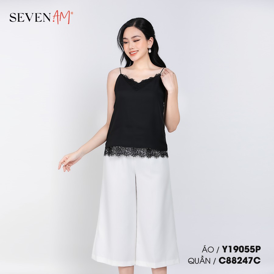 Áo 2 dây Seven.AM màu đen phối ren cổ Y19055P