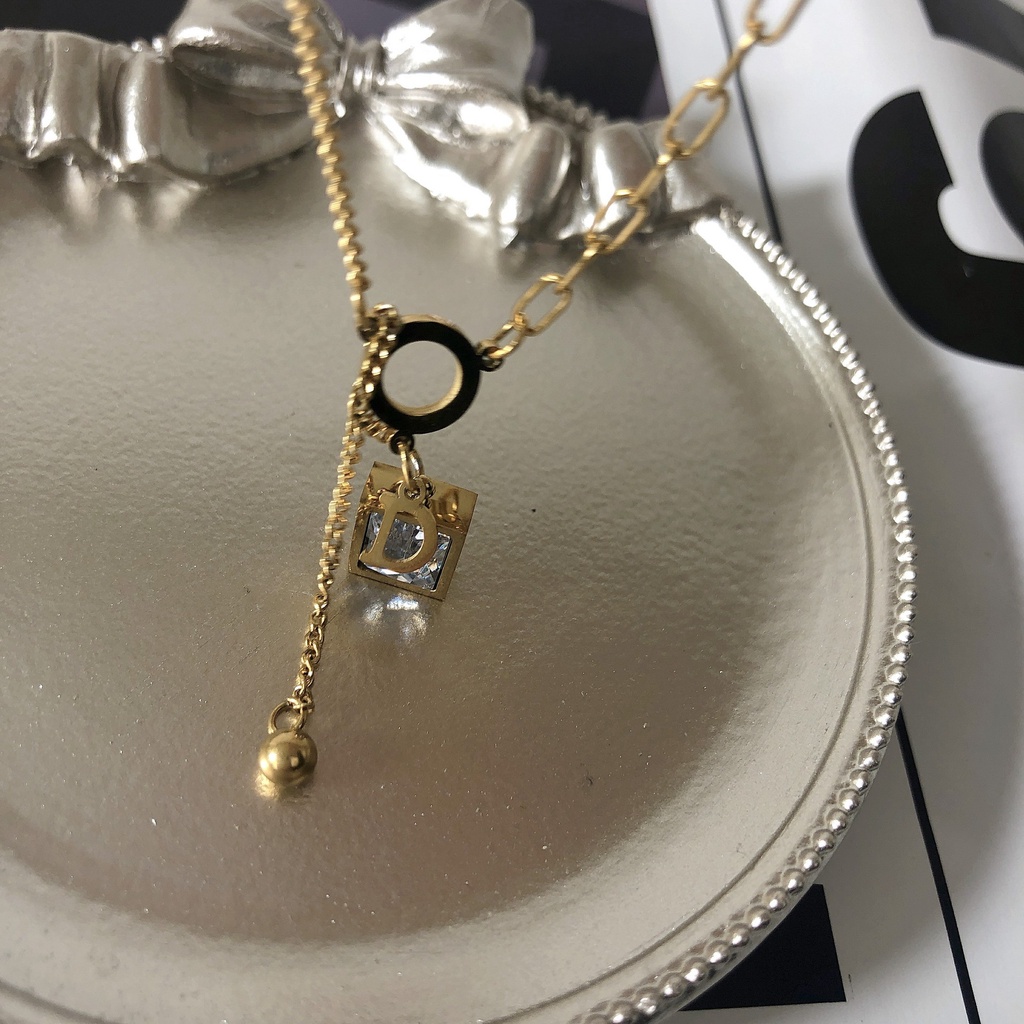 Dây Chuyền Thép Titan Mặt Chữ D Đính Đá Zircon Đơn Giản Thời Trang