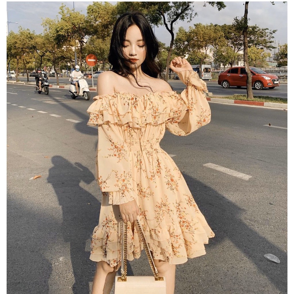 [Mã SKAMA06 giảm 8% tối đa 50K đơn 250K] [FREESHIP] ĐẦM HOA TRỄ VAI BÈO TẦNG CAM | BigBuy360 - bigbuy360.vn