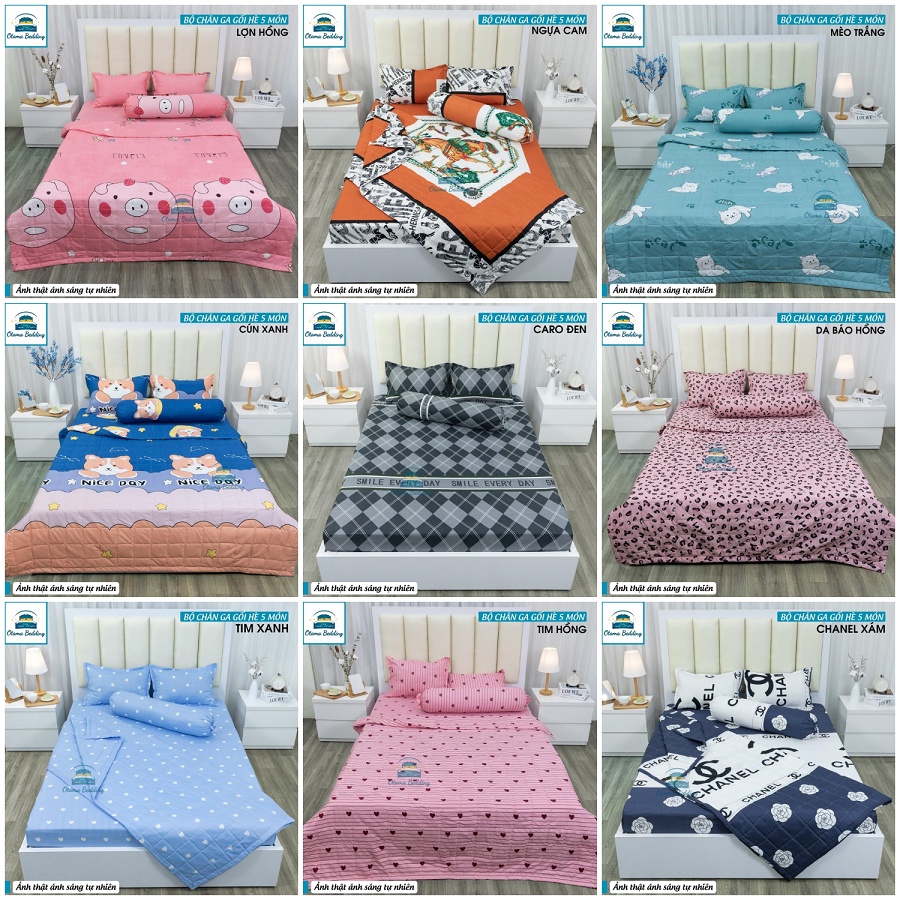 Bộ drap giường 5 món chăn ga gối bo chun poly hàn quốc cao cấp - Otama Bedding