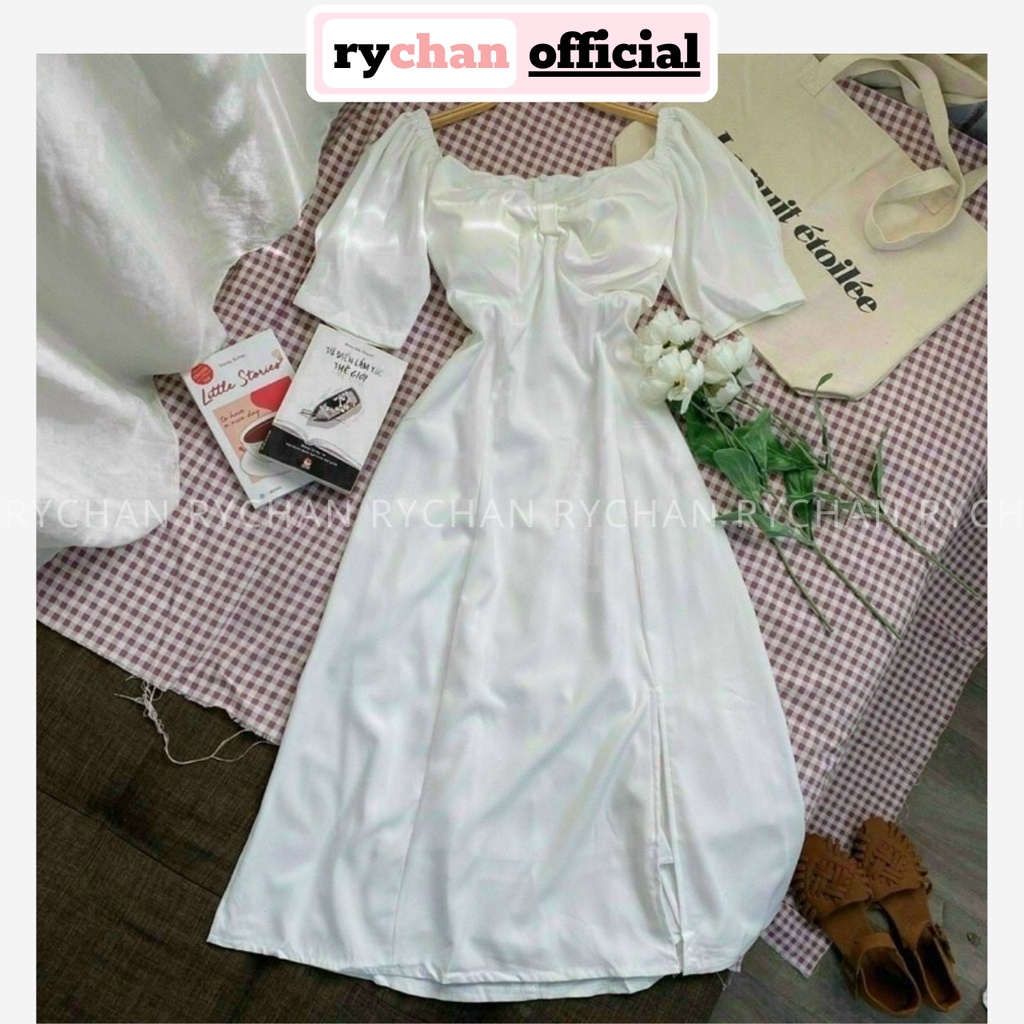 Đầm Trắng Xẻ Tà Nhún Ngực Hàn Quốc (Hàng 2 Lớp) - DX9995