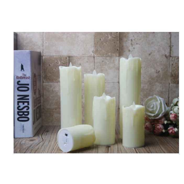 Nến điện tử  sáp màu kem, dạng cháy dở, lắc lư, cao 16cm, đường kính 5cm
