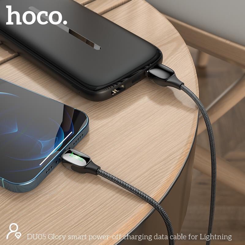 Dây Cáp Sạc Tự Ngắt Thông Minh Hoco DU05 Lightning Iphone Dài 1M.