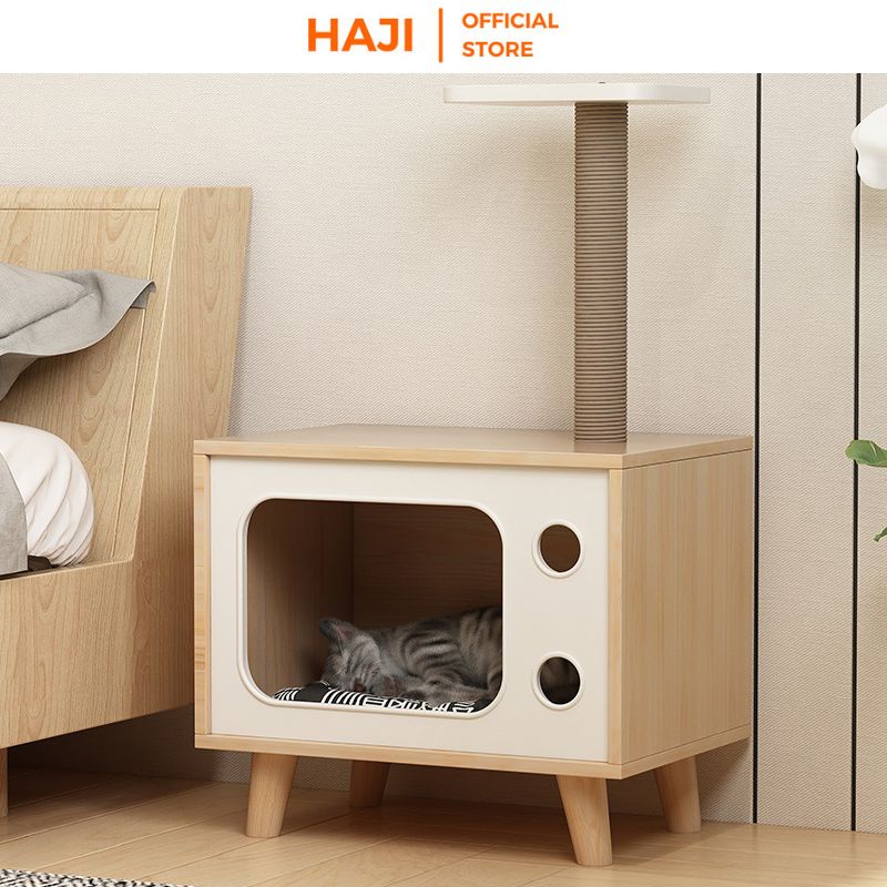 Chuồng mèo HAJI gỗ MDF chống ẩm kiểu dáng xinh xắn A210