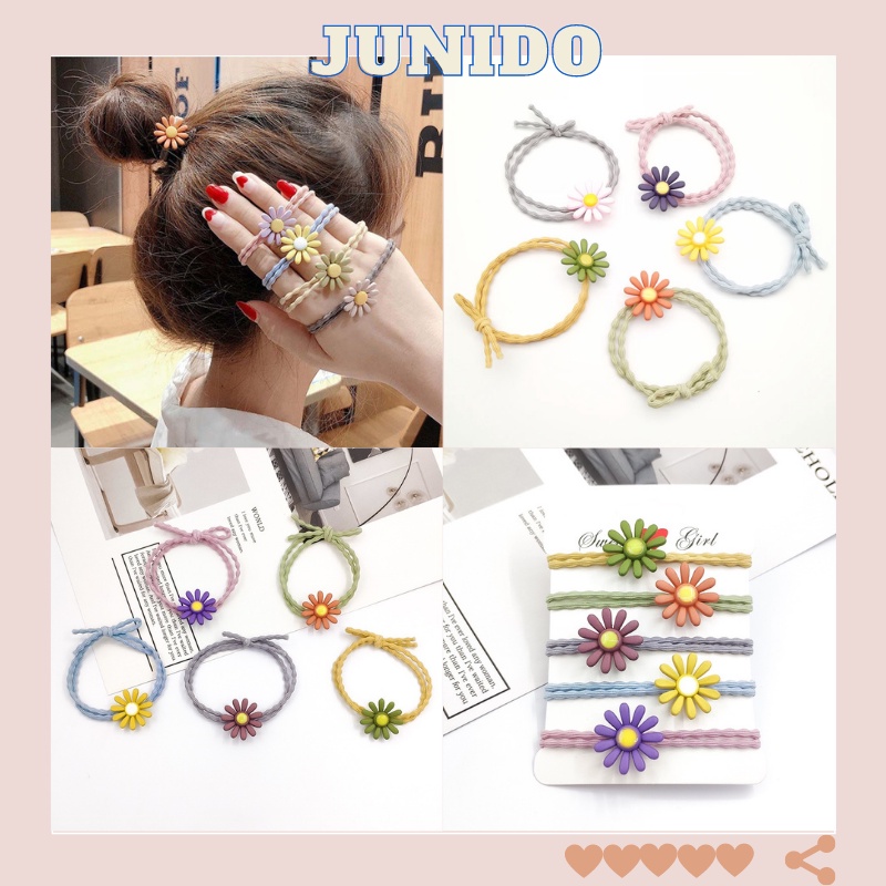 Dây thun buộc tóc hoa cúc họa tiết xinh xắn JUNIDO