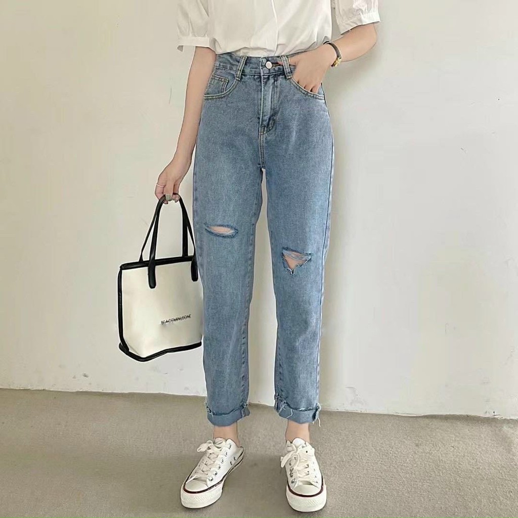 Quần jean nữ baggy rách cực hot, không co dãn AnNgo - AT114