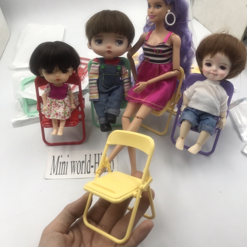 Mô hình ghế xếp mini tí hon tỉ lệ 1/8, 1/12 dùng đa năng cho búp bê BJD Barbie, giá đỡ điện thoại