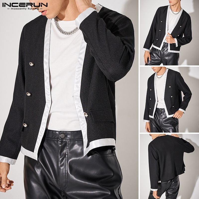 INCERUN Áo Khoác Blazer Dài Tay Cổ Chữ V Thời Trang Cho Nam
