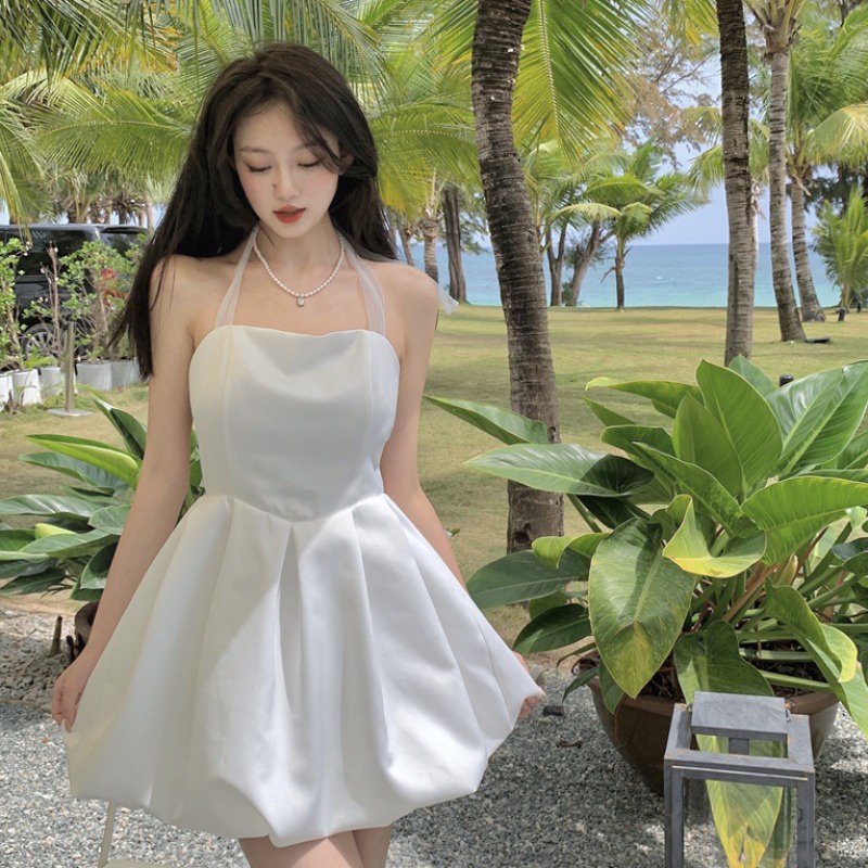 Đầm Mini Hai Dây Đính Nơ Thời Trang Mùa Hè Dành Cho Nữ