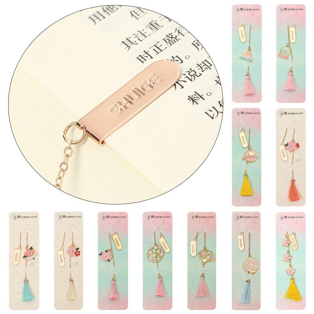 Gogoup Bookmark Trường Học / Văn Phòng Mặt Dây Chuyền Hình Hoa Anh Đào Tua Rua Đánh Dấu Vị Trí