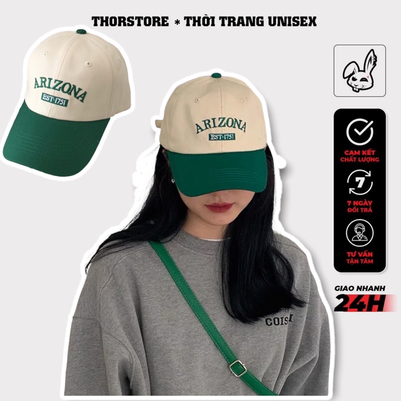 Nón kết nam nữ,thêu chữ arizon màu kem lưỡi xanh