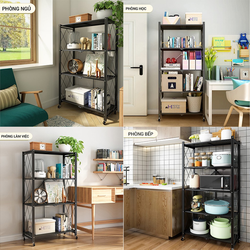 Kệ Đa Năng Nhà Bếp Gấp Gọn Có Bánh Xe 3 tầng, 4 tầng, 5 tầng Thế Hệ Mới Chất Liệu Thép Sơn Tĩnh Điện Siêu Bền
