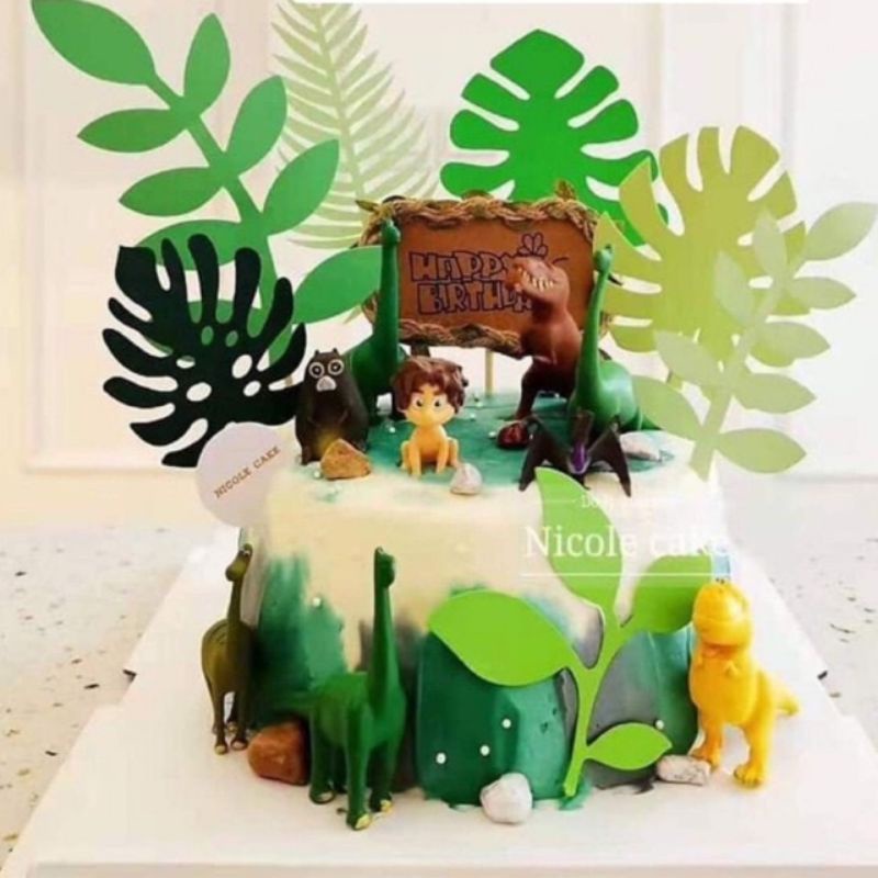 Bộ 7 que cắm lá cây trang trí bánh kem, set cây bằng vải dạ