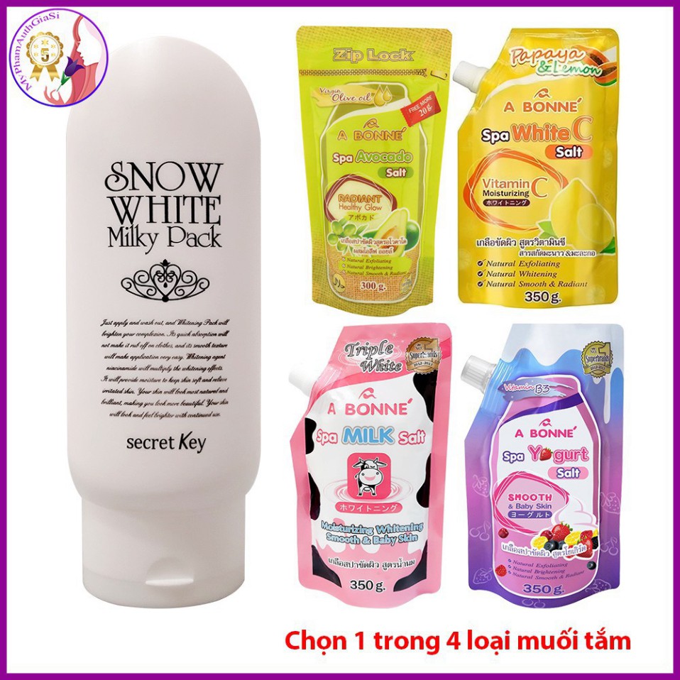 D345 GDT Dưỡng Thể VASELINE + Kem Dưỡng SNOW WHITE SECRET KEY + Muối Tẩy Tế Bào Chết A BONNE (COMBO)