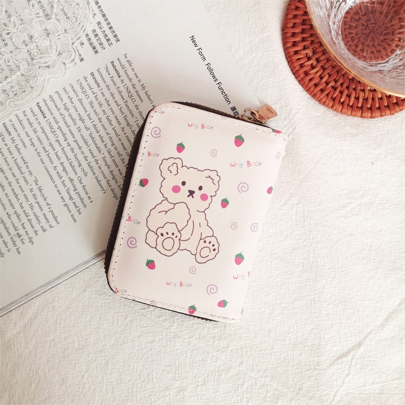 Ví Mini Cầm Tay Nữ Cute Họa Tiết Gấu Dễ Thương Bằng Da PU Nhiều Ngăn (Có Hình Thật)