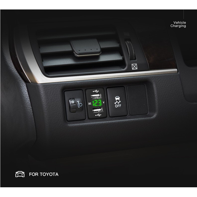 Củ sạc nhanh cổng USB 3.0 & 2.4A cho xe hơi Toyota