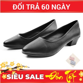 Giày nữ gót vuông 3cm da siêu mềm êm chân VNXK 3P15D68DT
