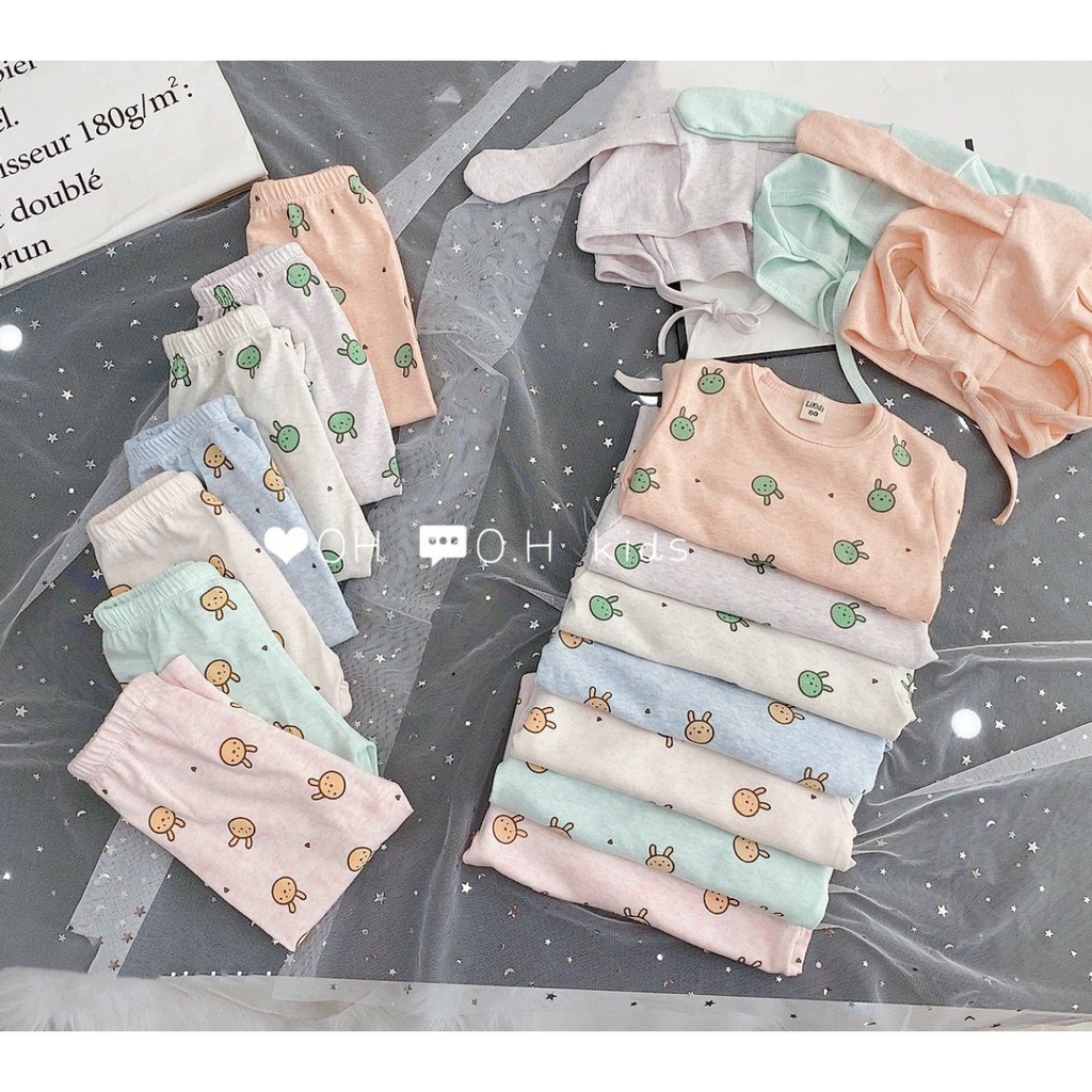 Bộ dài tay cotton thu đông chất đẹp L1 cho bé - bộ tai thỏ Hàn đẹp cho bé ( tặng kèm mũ thỏ xinh )