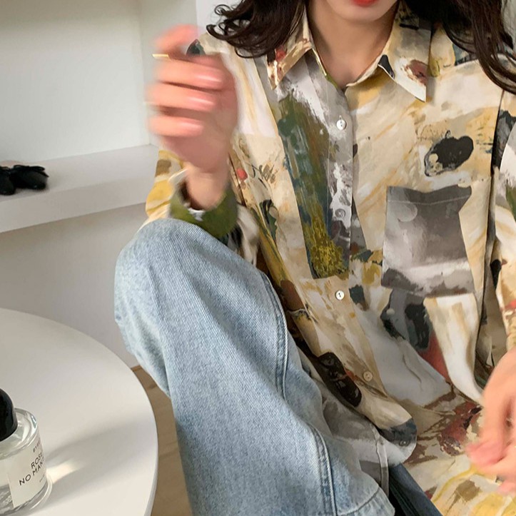 Áo Sơ Mi Tay Dài Họa Tiết Mực In Độc Đáo Thời Trang Hàn Quốc | BigBuy360 - bigbuy360.vn
