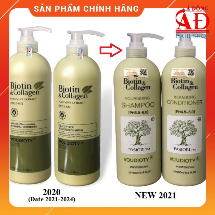 BỘ DẦU GỘI XẢ BIOTIN COLLAGEN VOUDIOTY XANH LÁ MỀM MƯỢT, NGĂN RỤNG MỌC TÓC CHO DA ĐẦU DẦU NHỜN 1000ML