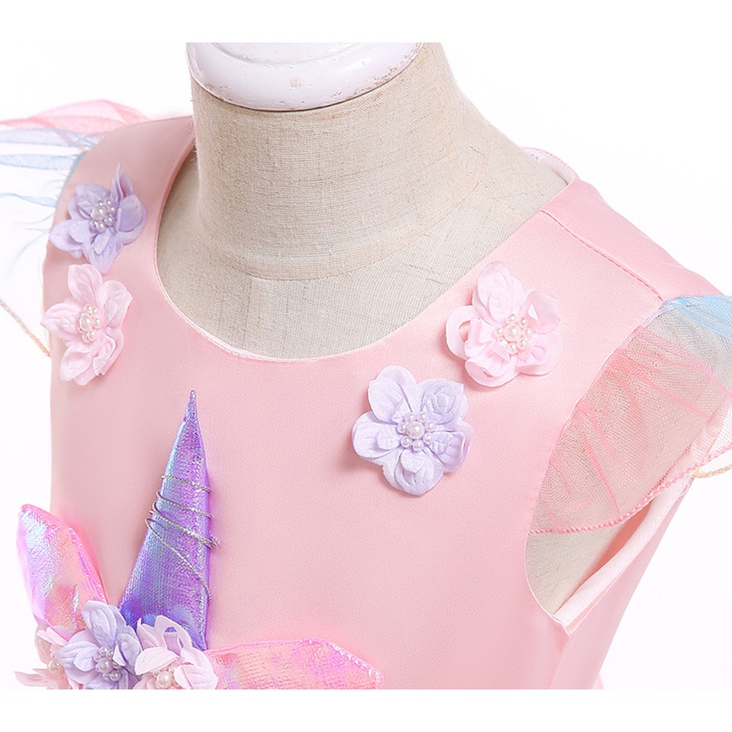 Đầm hóa trang tiệc sinh nhật / giáng sinh / Halloween họa tiết kỳ lân hoạt hình dễ thương cho bé gái