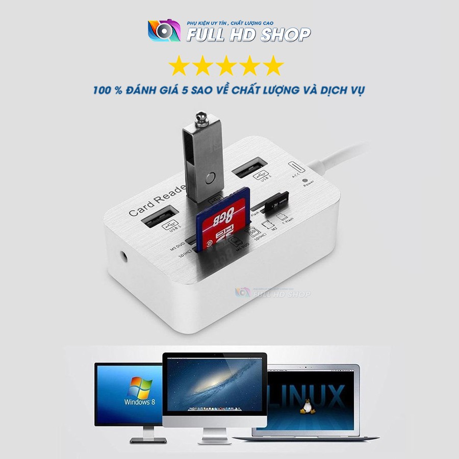 Hub USB 3.0 - Bộ chia 3 cổng USB tích hợp đầu đọc thẻ đa năng - Full HD Shop | BigBuy360 - bigbuy360.vn