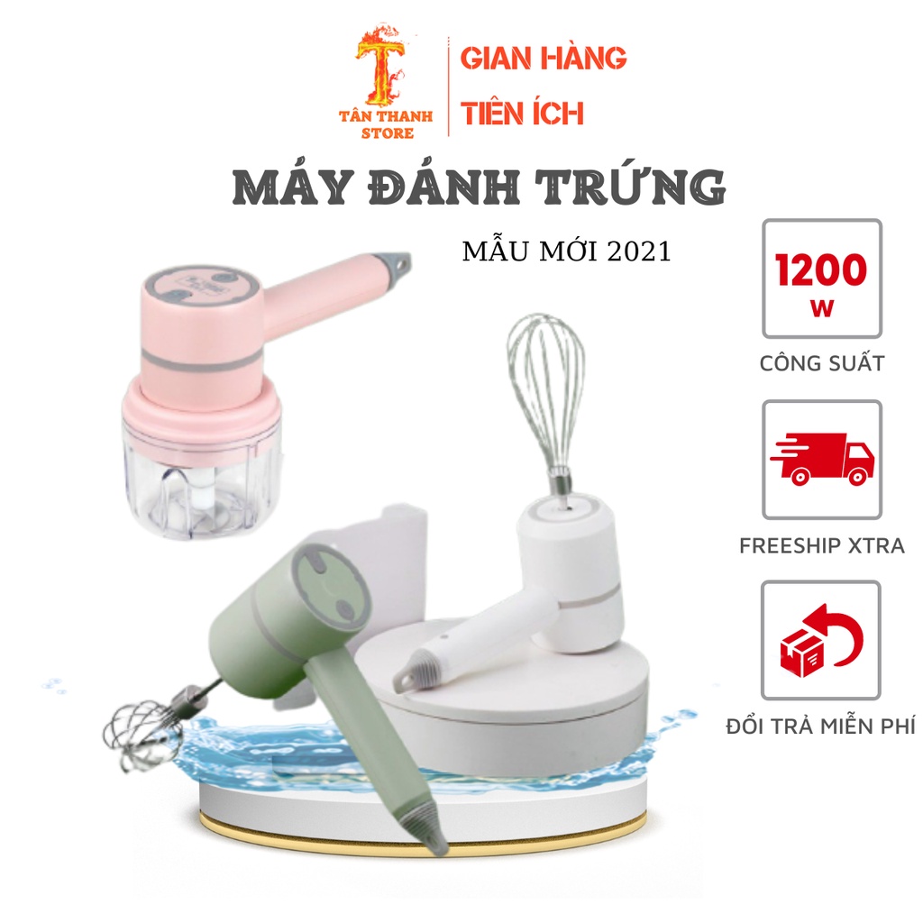 Máy Đánh Trứng Cầm Tay 3 trong 1 đa năng pin sạc MIFAN 2021 - Máy xay thịt tỏi ớt hạt tiêu đánh sữa cafe mini không dây