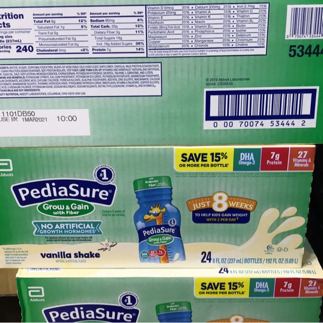 SỮA PEDIASURE  grow &amp; grain Fiber 237 ml  date 2/22