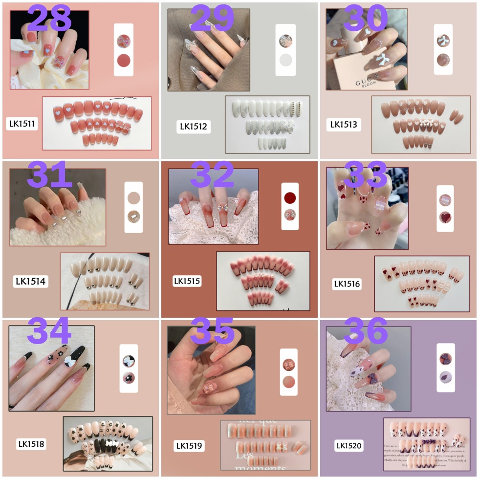 Set 24 Móng Tay Giả dài trong suốt đính nơ đá Gắn Nơ Xinh Xắn Thời Trang Cá Tính Cho Nữ móng giả đính nơ Kèm Keo Dán
