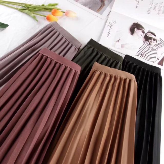 Chân váy dập li ánh nhũ hàng QC