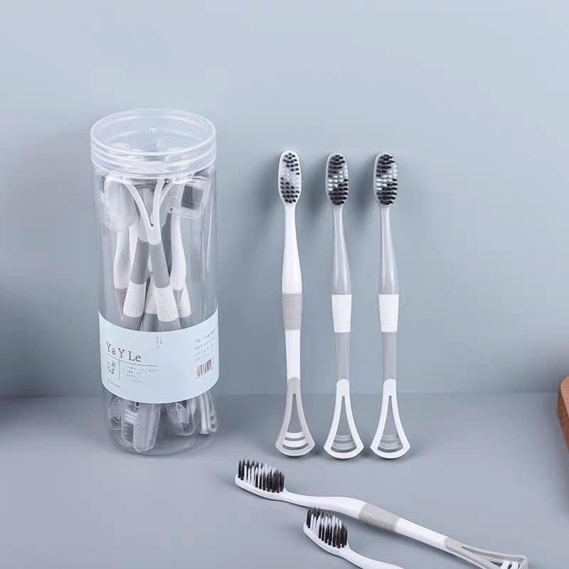 Hộp Sét 8 Bàn Chải Đánh Răng 2 Đầu Có Kèm Rơ Lưỡi Và Bọc Đầu Bàn Chải Màu Ghi 2023