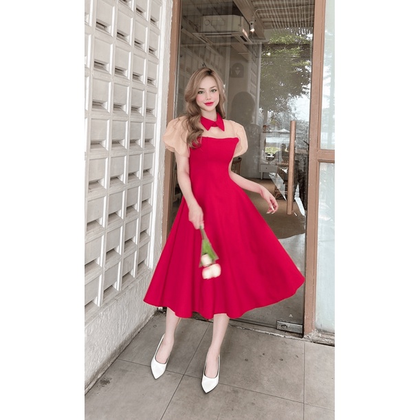 ĐẦM NỮ DỰ TIỆC CỔ SƠ MI CÔNG CHÚA CHẤT FORD SANG CHẢNH SIU HOT PU