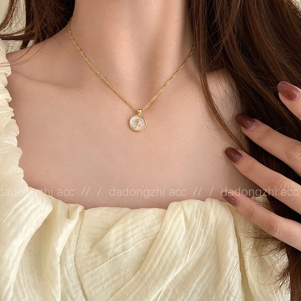 Dây Chuyền Mặt Hình Vỏ Sò Màu Vàng Hồng Phong Cách Cổ Điển Thời Trang Cao Cấp Dành Cho Nữ