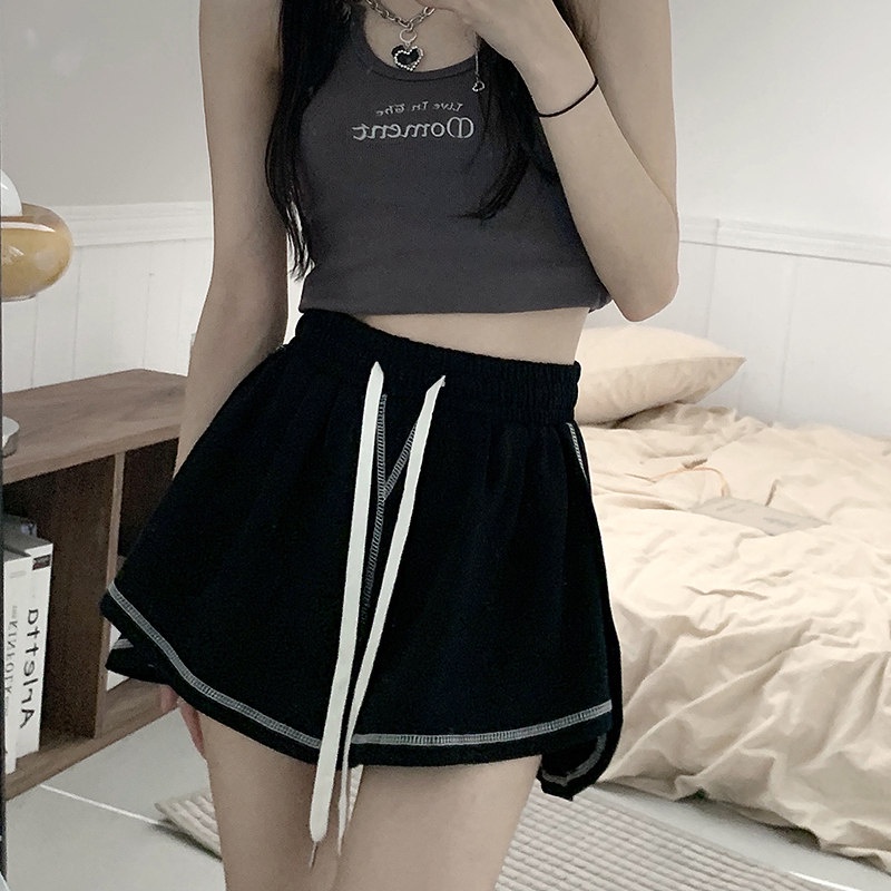 Quần Short Thể Thao Lưng Cao Ống Rộng Cho Nữ