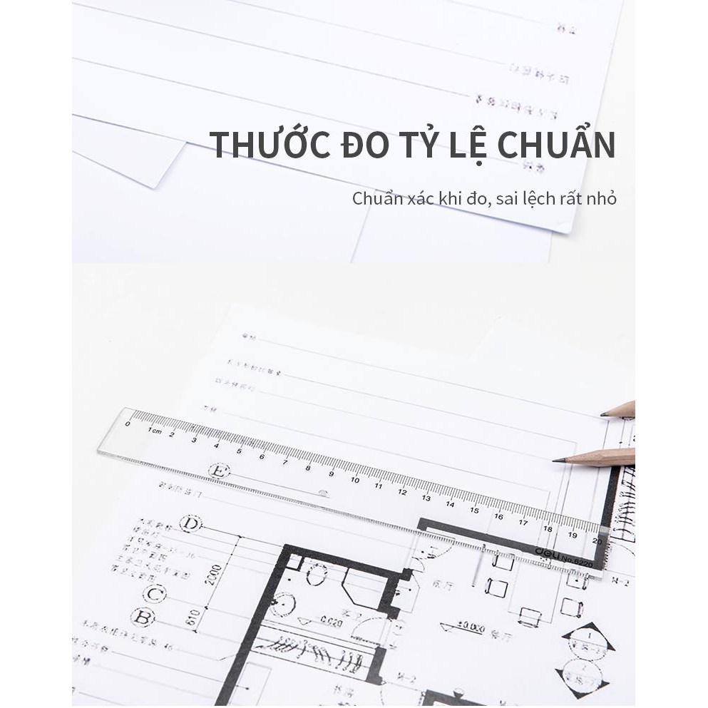 Thước Kẻ Nhựa Trong Suốt 20cm 30cm Học Sinh Deli - Dụng Cụ Học Sinh Cao Cấp Gía Tốt Thước Thẳng Văn Phòng Hình Học