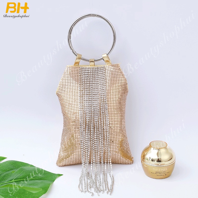 Túi Dự Tiệc Cầm Tay Bằng Nhôm Đính Kim Sa Và Tua Rua Kiểu Dáng Mới 2022 Cho Nữ