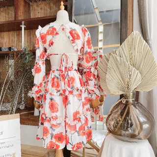 ĐẦM HOA CỔ V PHỐI BÈO CUTOUT EO 10296