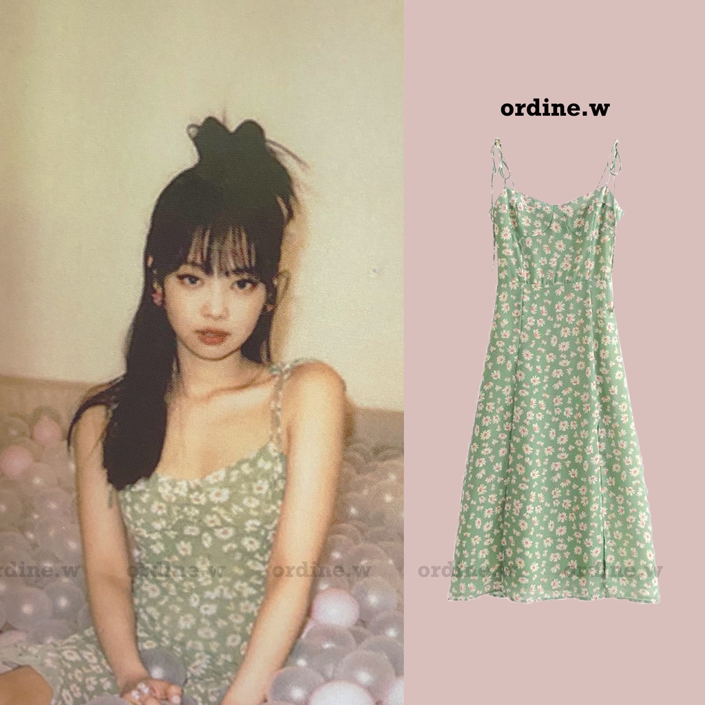 Sẵn_Đầm hoa cúc xẻ hai dây BLACKPINK Jennie