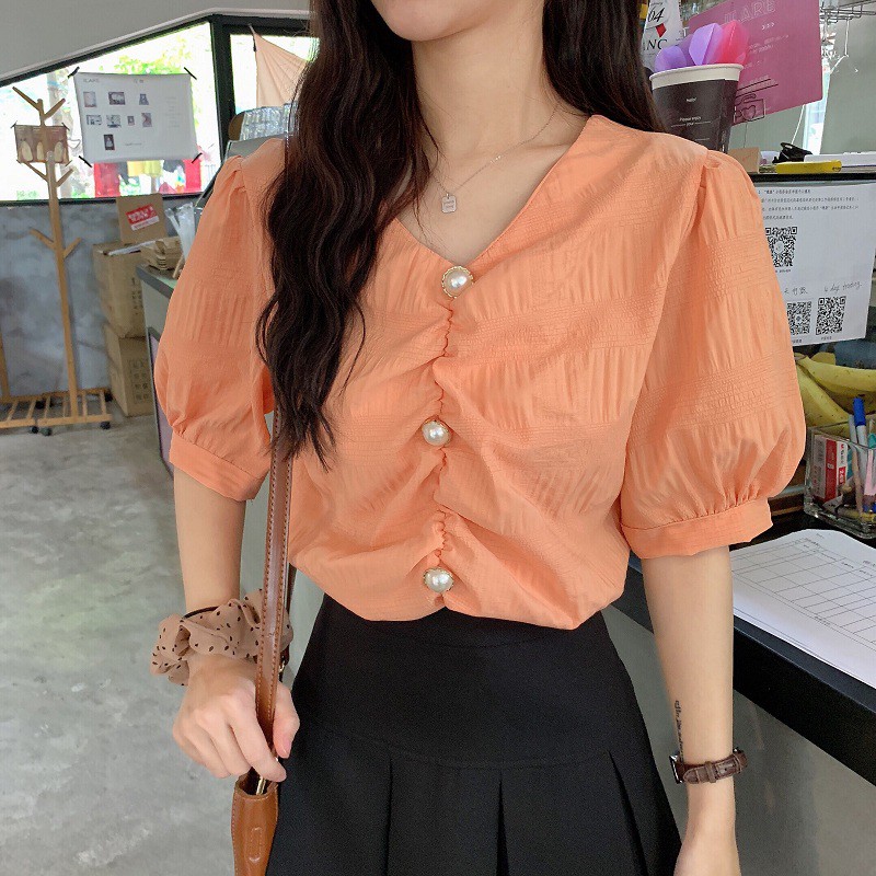 Áo sơ mi ULzzang/ Áo bánh bèo tiểu thư xếp ly Hàn quốc | BigBuy360 - bigbuy360.vn