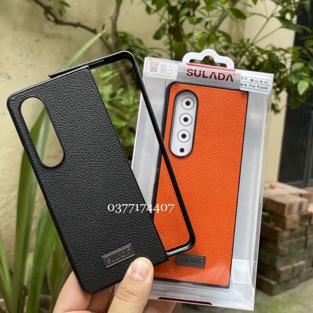 Ốp lưng Sulada da sần cho Samsung Galaxy Z Fold 4 5G 2 mảnh ôm máy Nót nỉ sang trọng lịch lãm