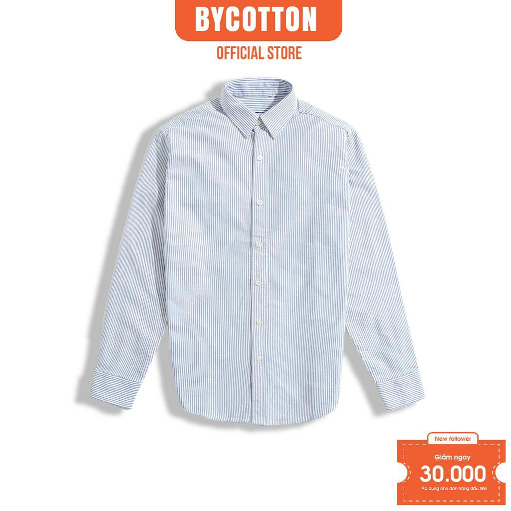 Áo Sơ Mi Nam Dài Tay Phối Sọc BY COTTON Trắng Sọc Xanh Đen 110223