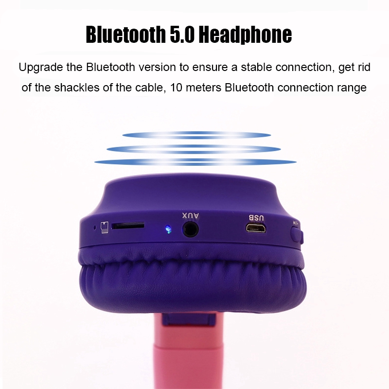Tai Nghe Chụp Tai Bluetooth 5.0 Có Đèn Led Hình Tai Mèo Xinh Xắn