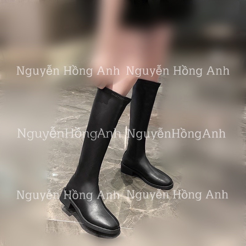 Bốt gối  da trơn khoá sau gót 3p bệt  mã 215