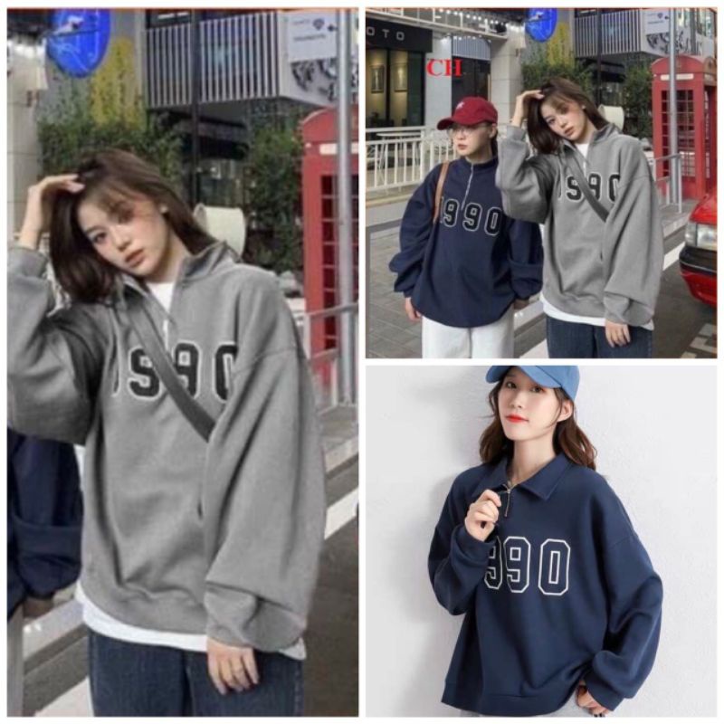 Áo Sweater Nỉ Cotton Khóa Cổ tay bồng 1990 thun hoodie form rộng UlzzangChất đẹp Không Bai xù Trend 2022