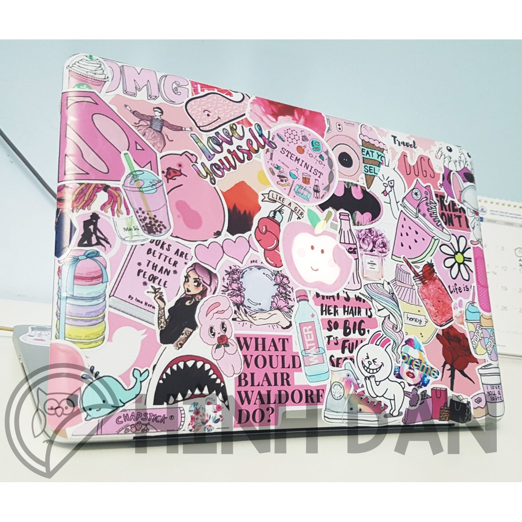 Sticker HỒNG NHẠT - PINK PASTEL Dễ thương Chống Nước Trang Trí Va li, Xe, Laptop, Nón Bảo Hiểm